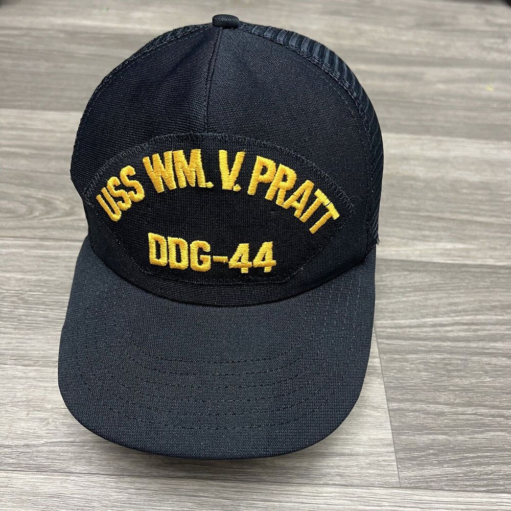 True Vintage USS William V Pratt Snapback Hat Cap Navy Blue Gold Military DDG 44
